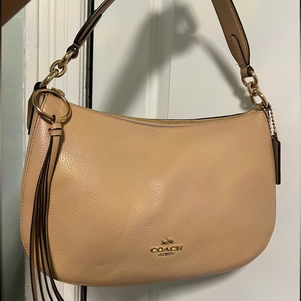 Coach Tan Crescent Shoulder Bag with Gold Hardware